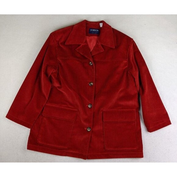 Liz Claiborne Women's Jacket PM Petite Medium Red Corduroy Button - Picture 2 of 11